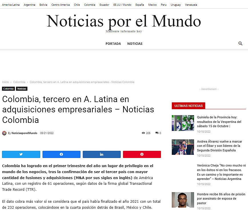 Colombia, tercero en A. Latina en adquisiciones empresariales  Noticias Colombia